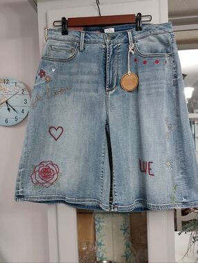 Driftwood Jeans Liv Relaxed Shorts Embroidered Love 14 NWT